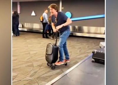 حرکت جالب یک مسافر از طریق چمدانش در فرودگاه!